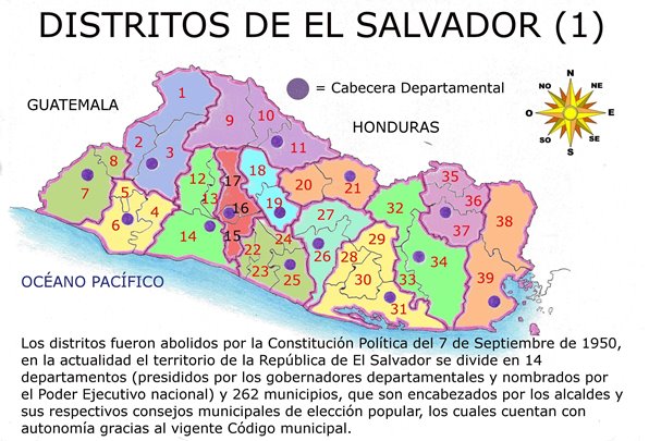 ¿En cuántos distritos se divide El Salvador?