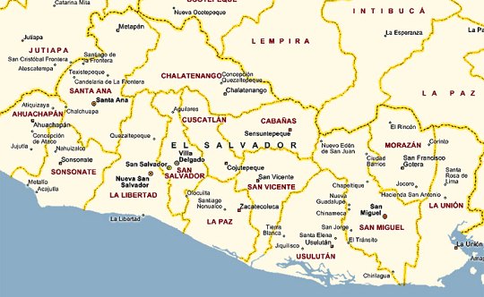 Distancias de los departamentos de El Salvador